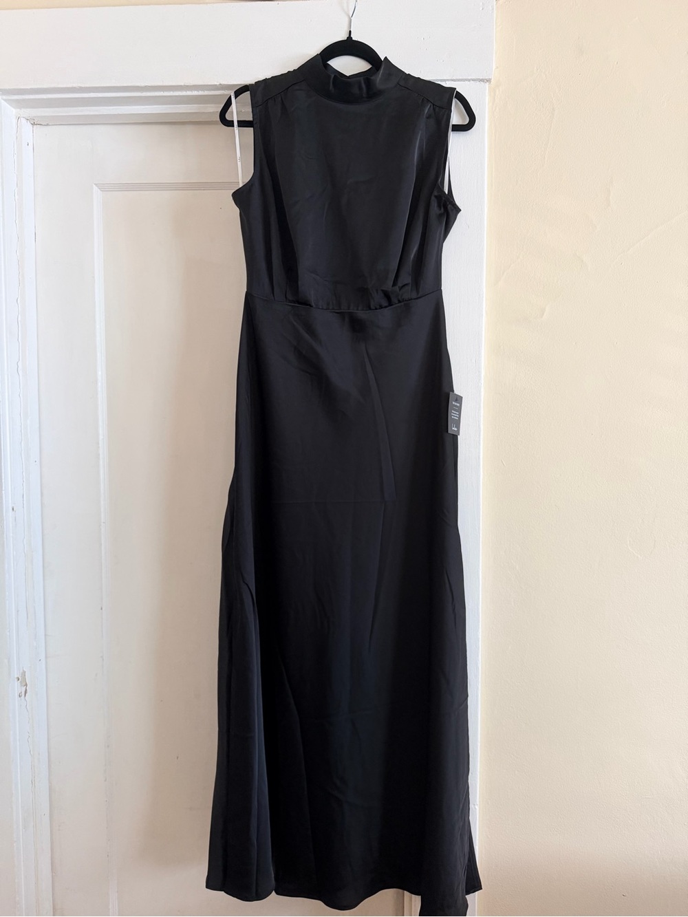 Sleeveless Black Maxi Dress with High Neck Side Slits Key Hole Back
